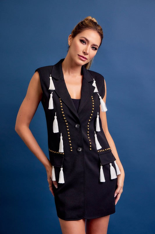 Studded Tassel Blazer Dress