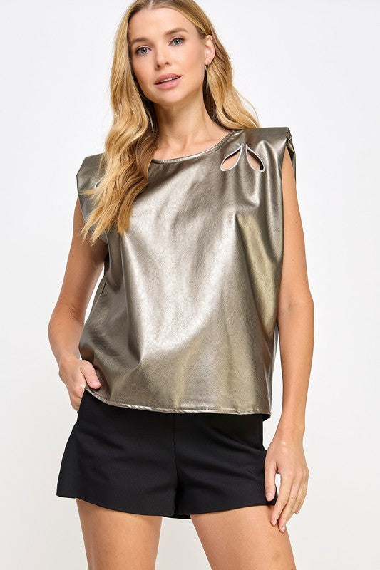 Cutout Faux Leather Top