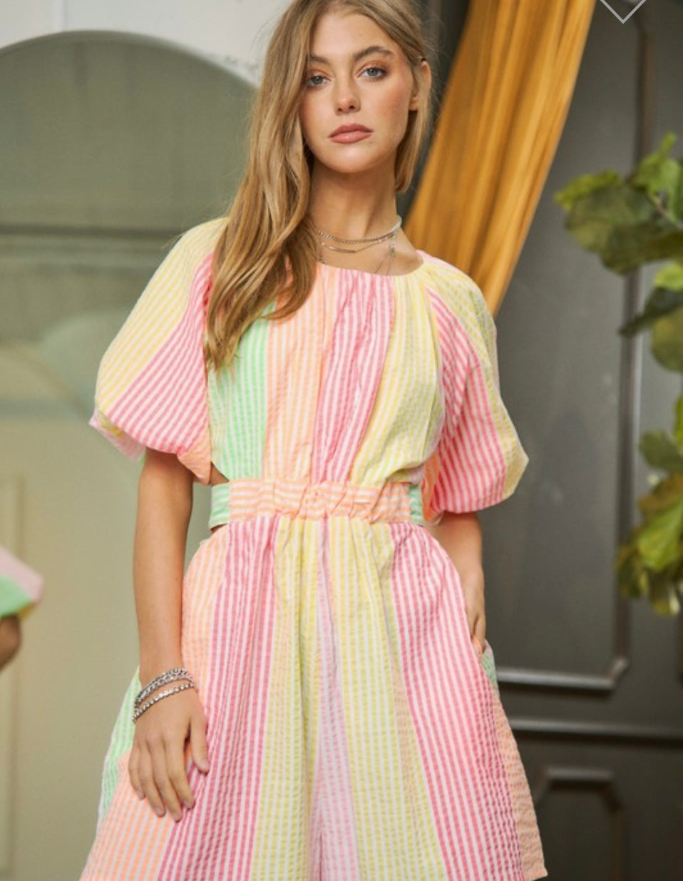 Neon Striped Cutout Romper