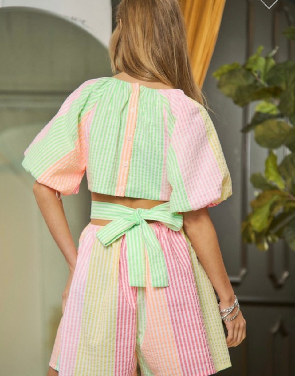 Neon Striped Cutout Romper