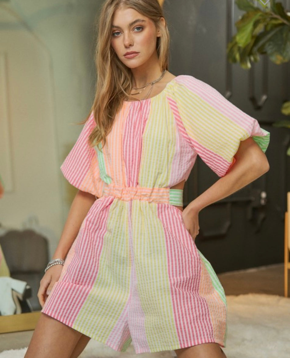 Neon Striped Cutout Romper
