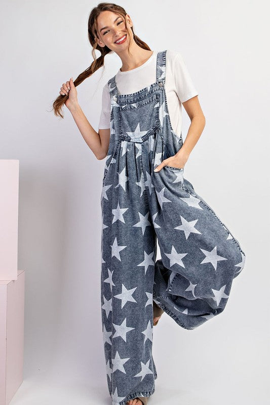 Star Print Overall Jumpsuit