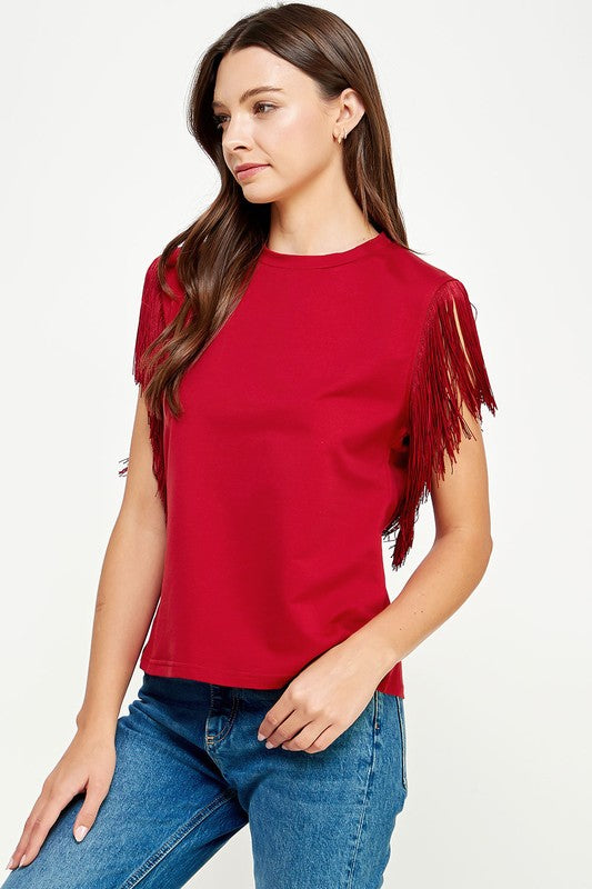 Burgundy Fringe Top