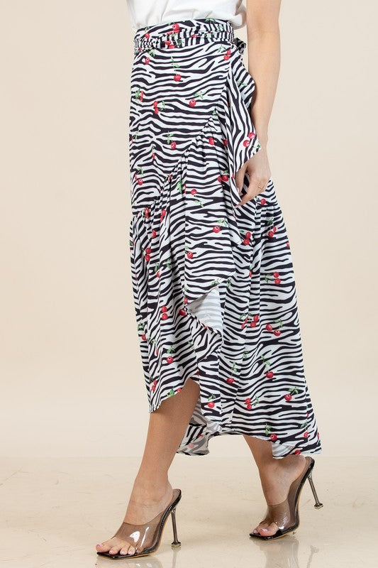 Zebra Cherry Wrap Around Skirt