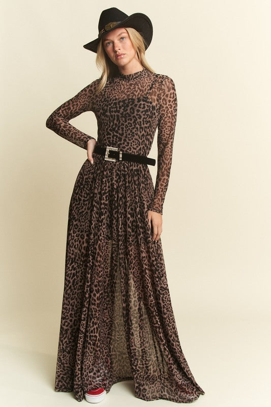 Mock Neck Animal Print Mesh Dress