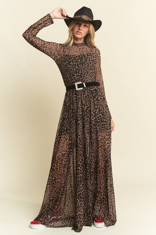 Mock Neck Animal Print Mesh Dress