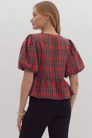 Jolly Plaid Bow Top