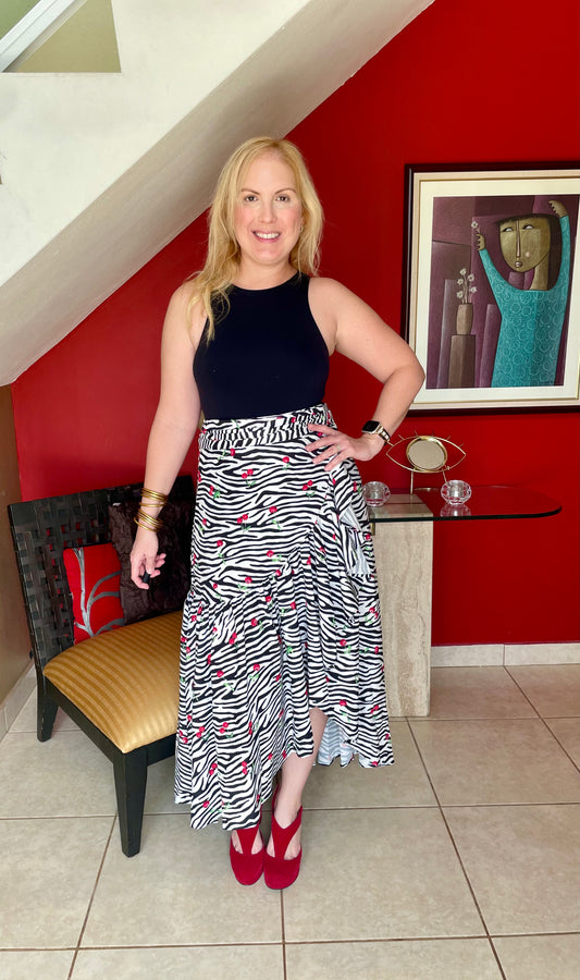 Zebra Cherry Wrap Around Skirt